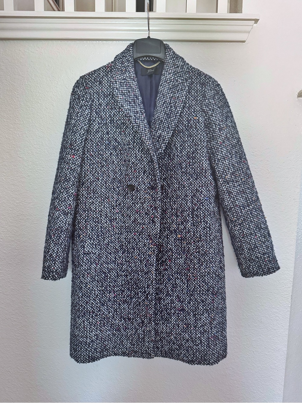 J Crew Daphne Blue Italian Tweed Coat SZ 6